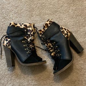 Leopard Open toe lace up booties